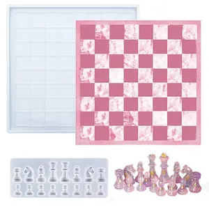 शतरंज बोर्ड राल मोल्ड सेट 1 टुकड़ा शतरंज सिलिकॉन मोल्ड कास्टिंग मोल्ड Epoxy राल DIY कला गहने बनाने के लिए उपयुक्त सफेद सीएन; गुआ