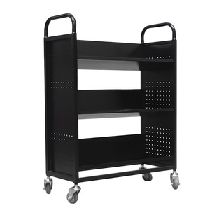 Carrito de Metal para Libros con Ruedas, Carrito para Libros con 3 Estantes Planos, Carrito para Libros de Biblioteca con Ruedas Giratorias Bloqueables - Product Image 2