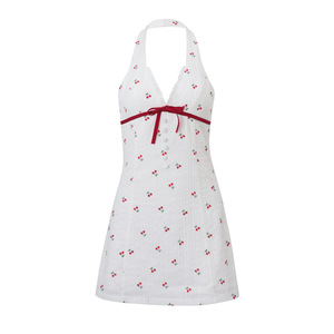 Nuevo Vestido Corto Halter con Escote en V Profundo y Espalda Descubierta, Transpirable, Ecológico, con Cintura Ajustable y Diseño Digital Dulce y Picante, Colección Verano 2024 - Product Image 5