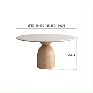Mesa de Comedor Redonda de Piedra Sinterizada de 130 cm, 150 cm, 3 Pies, Mesa de Comedor Giratoria con Base de Madera Maciza para 6 a 8 Personas - Product Image 4