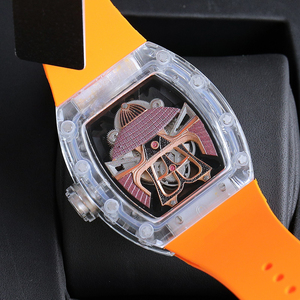 Montre mécanique de luxe sportive à bracelet en caoutchouc orange, boîtier en céramique transparente de haute qualité, cadran en cristal saphir, best-seller 2025 - Product Image 6