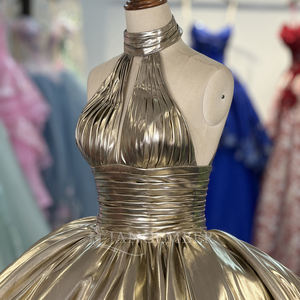 Jancember 6895 brillant doré licou sans manches Empire Quinceanera <span class=keywords><strong>robes</strong></span> pour femmes - Product Image 5