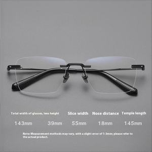 แว่นสายตาทรงสี่เหลี่ยมผืนผ้าป้องกันแสงสีฟ้ากรอบไร้ขอบทำจากไทเทเนียมสีดำล้วนหรูหราแว่นตาธุรกิจป้องกันการเกิดภาวะสายตาสั้น - Product Image 3