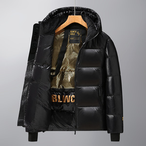 Giacca Bomber Corta con Cappuccio in Piumino Nero e Oro, Streetwear con Zip Unisex, Cappotto Invernale Imbottito e Caldo per Uomo e Coppia, per Esterno - Product Image 1