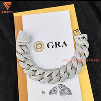 Chaîne cubaine Miami Ice Out Hiphop 20 mm en argent 925 avec moissanite, collier chaîne cubaine, diamant bulle, chaîne de rappeur en moissanite