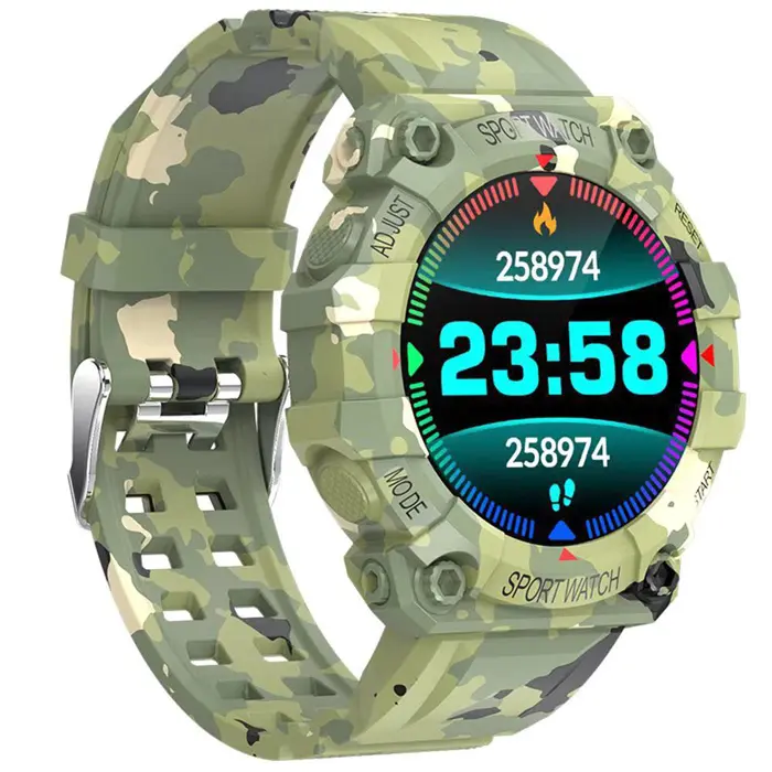 Relógio de pulso inteligente esportivo, à prova d'água, com cores de camuflagem, taxa cardíaca, pressão sanguínea, rastreador