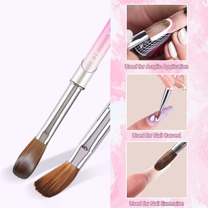 Pinceau à ongles en poils de Kolinsky 100% Sable de luxe, manche métallique rose dégradé, virole sertie, pour salon de beauté et nail art - Product Image 4