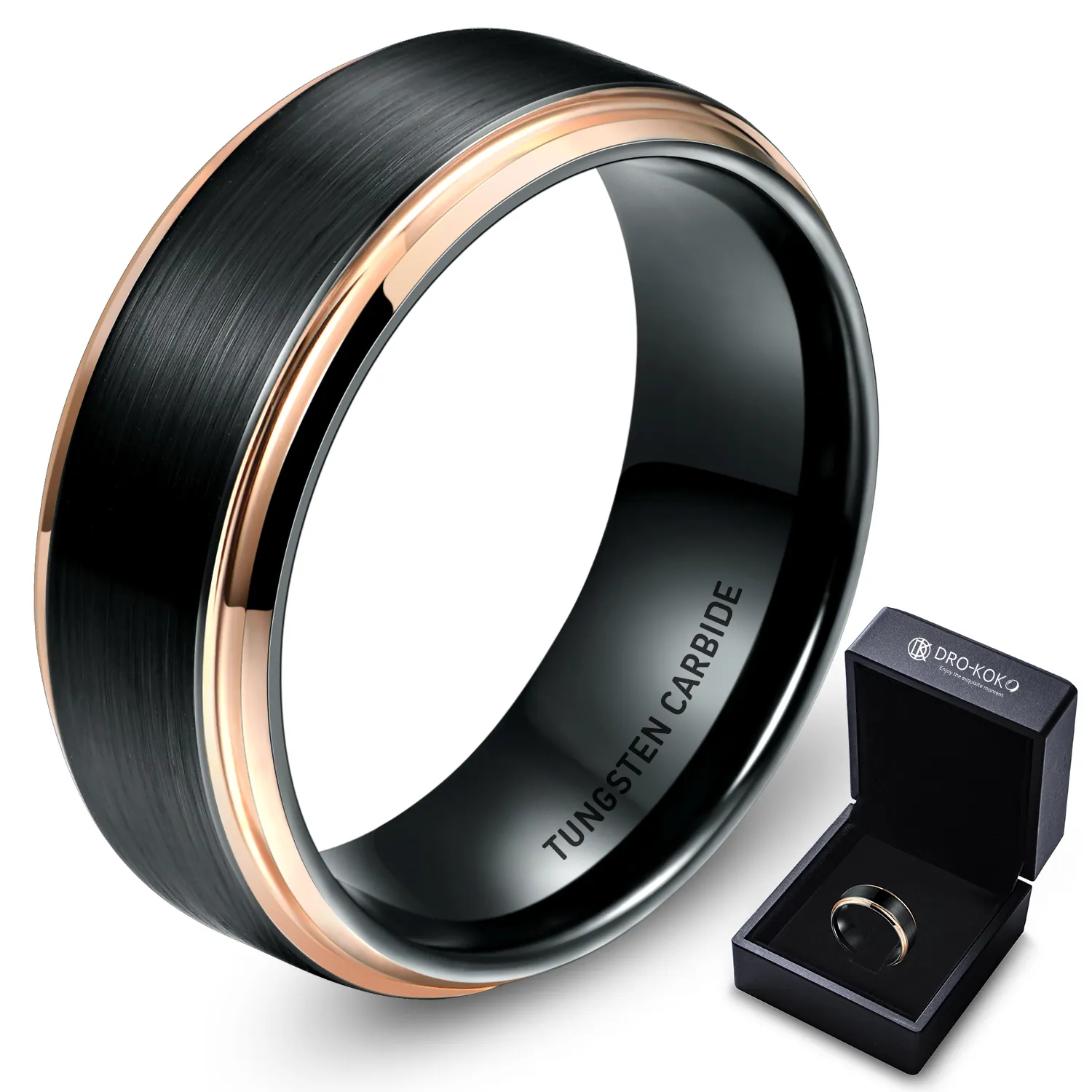 8MM New Mens IP Black Plated Tungsten Ring with Step Edge Center Brushed man boys rings
