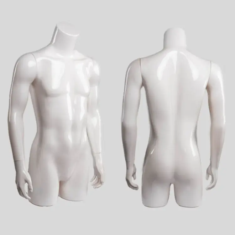 Moda Metade do corpo Homens Torso Manequins Branco Brilhante Manequim Modelos Superior Do Corpo Plástico Busto Manequim Masculino