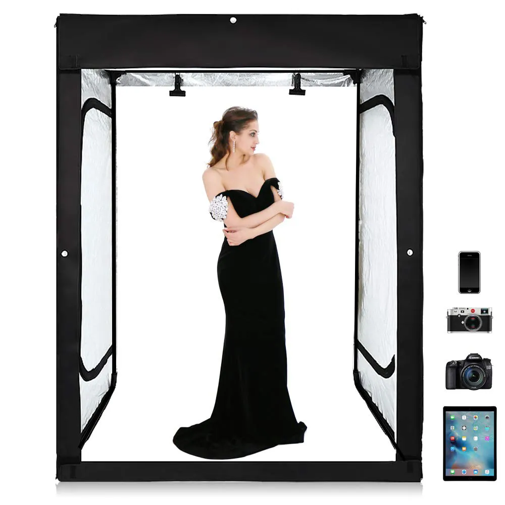 Tianmei extra große Größe 210 cm 160 W LED Fotlichtbox Studio Photobox 3-farbige Kulissen Produkt Fotografie Lichtbox