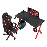 Bureau de jeu ergonomique moderne Aor Esports avec surface en bois et porte-gobelet pour salle de jeu ou bureau, modèle R, bureau PC avec chaise