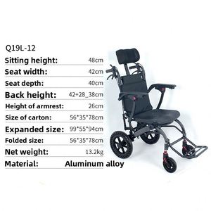 Fauteuil roulant pliant portable en alliage d'aluminium, ultra léger, absorbant les chocs, adapté aux petits avions, à propulsion manuelle, pour personnes âgées - Product Image 6