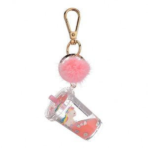 Cartoon Cute Unicorn Keychain Milk Tea Cup Liquid Quicksand Sequin Keyring Charm Bag Car Pendant <b>Key</b> <b>Chain</b> for Women Men Kids - Product Image 6