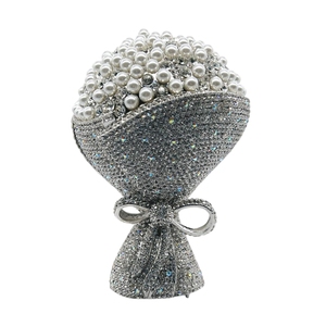Sac de soirée pour femme, motif floral exquis, orné de strass et de fausses pierres, idéal pour mariage et fiançailles - Product Image 5