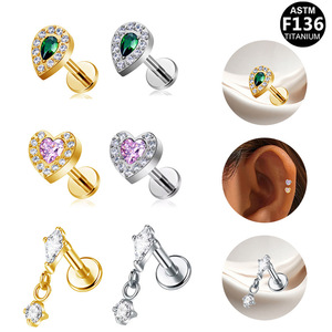 Heart Shape <b>Titanium</b> Earrings With Cubic Zirconia Prong Setting For Ear Piercing Jewelry Unisex Fashion <b>Studs</b> - Product Image 1