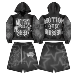 Ensemble de survêtement décontracté deux pièces pour homme, en tissu polaire respirant de haute qualité, avec logo personnalisé, style streetwear, comprenant un sweat à capuche et un short - Product Image 2