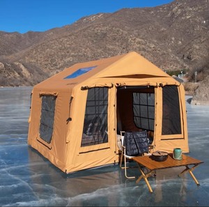 Grande tente de camping gonflable en coton imperméable à double couche, pour 3-4 personnes, portable, ouverture automatique rapide en extérieur - Product Image 3