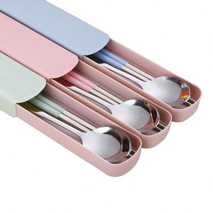 Ensemble de couverts portables pour étudiants en acier inoxydable, baguettes, fourchette, cuillère, trois pièces, essentiel pour le camping, les voyages en plein air - Product Image 2