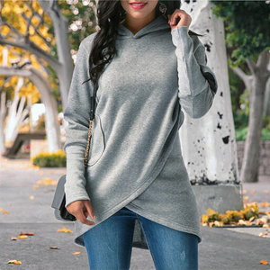 PA 2025 Autumn Solid Color Women's Casual Hooded Knitted Breathable Eco-Friendly Loose Long Sleeve Polyester/Cotton HR962 - Product Image 3