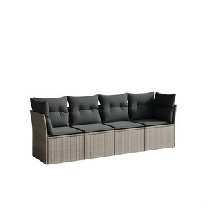 Ensemble de canapés de jardin gris 4 places en rotin, mobilier d'extérieur résistant aux intempéries, design contemporain - Product Image 1