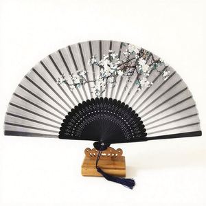 Abanicos de Seda Chinos Hechos a Mano de 21 cm, Abanicos de Bambú Portátiles Ecológicos para Mujer, Diseño de Dibujos Animados de Flores y Ángeles para Verano - Product Image 1