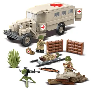 100112 Guerre mondiale II Série Militaire Soviétique Armée Gaz-55 Ambulance/Blocs De Construction Militaire Réservoir De Voiture Jouets (PA00403)