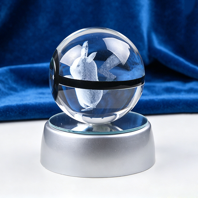 Custom Handmade Total K9 Crystal Ball 3D Laser Engraved Cartoon Print 50mm Pokeball Toys Kids Promotion Gift Souvenir