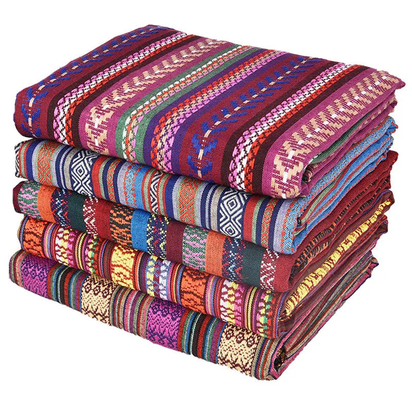 Tessuto etnico Jacquard a righe con motivo tinto in filo geometrico in stile bohémien per vestiti per mobili da divano