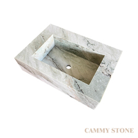 Évier de salle de bain en marbre vert Cammy Stone - Facile à nettoyer, résistant à l'eau, montage mural avec un design moderne et simple pour une utilisation dans les hôtels et les hôpitaux