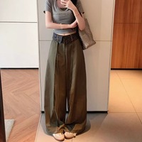 Nouveauté Automne 2026 – Pantalon large vert olive pour femme, taille plissée à revers, motif écossais, coupe droite et tombé fluide, décontracté et ample