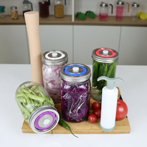 Cam turşu kavanozu vakumlama makinesi paslanmaz çelik kapaklar kullanımlık vakum kapakları kavanoz vakumlama makinesi kiti geniş ağız gümüş fermente kapaklar - Product Image 1