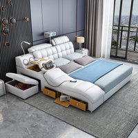 Lit Intelligent Multifonctionnel avec Massage et Projecteur, Cadre en Cuir, Lits Double Grande Taille, Ensemble Mobilier de Chambre Moderne