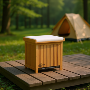 Boîte de rangement en bois pour coussins, mobilier d'extérieur, type sur pied à un niveau, en tissu de coton marron - Product Image 2