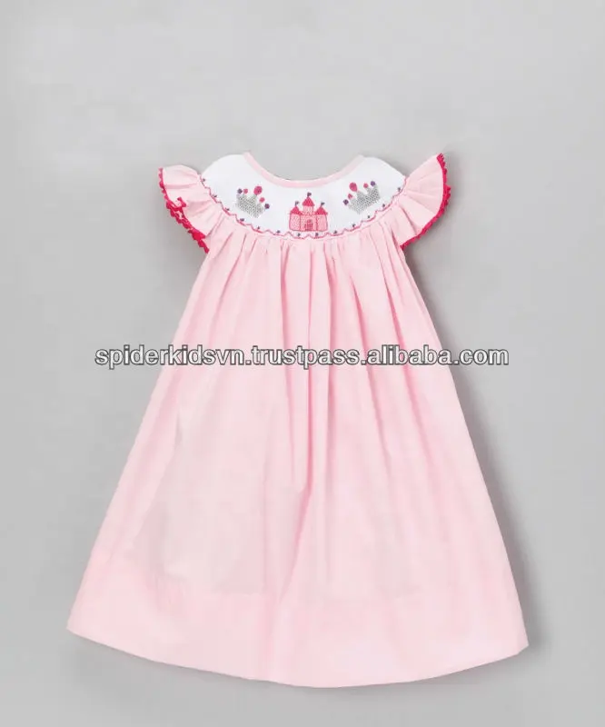 Baby Girls Pink Smocked Fairy Castle Bishop Summer Dress