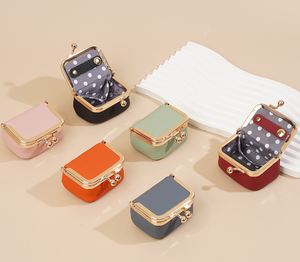 Wholesale Custom Logo Mini Kiss Lock Jewelry Box PU Leather <b>Coin</b> Purse Ring Earring Storage Bag - Product Image 5