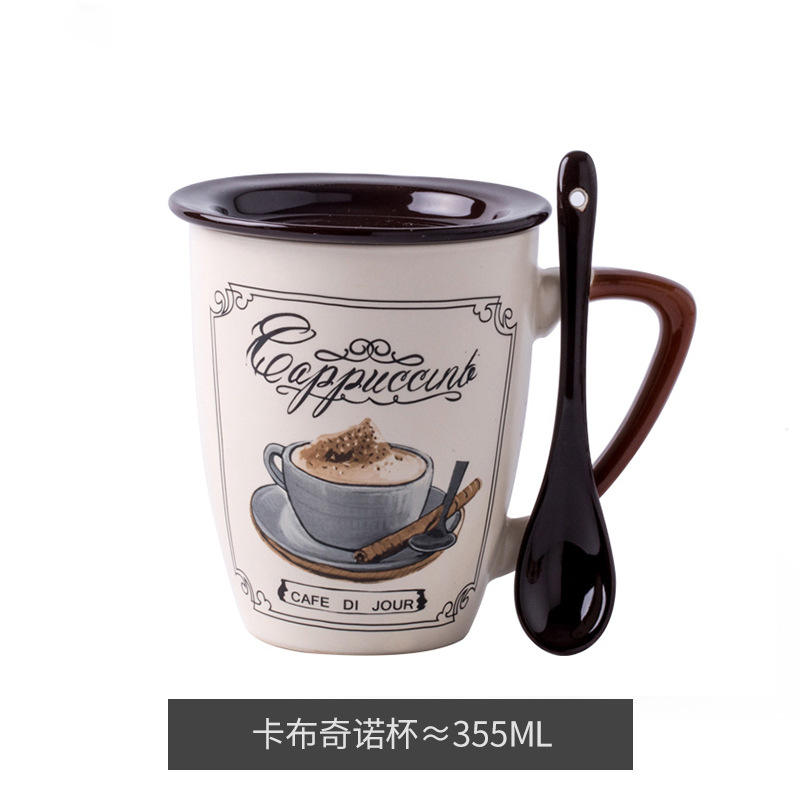 Cappuccino coffee cup with lid and spoon