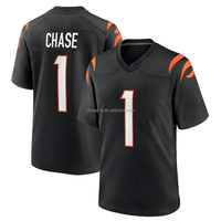 Jersey Sepak Bola Amerika Cincinnati Bengal Jahitan Grosir Warna Hitam # 1 Ja'Marr Chase # 9 Joe Burrow # 5 Kaos Sepak Bola Tee Higgins