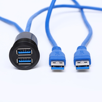 Kabel Ekstensi USB 3.0 Panel Flush-Mount 25MM Double Port 60cm dengan Buckle untuk Dashboard Mobil/Truk/Kapal/Motor (Kontak Kuningan)