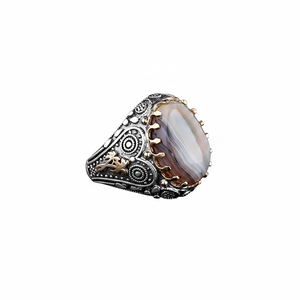Anillo Clásico Otomano de Plata de Ley 925 para Hombre con Gema de Ágata para Fiestas y Eventos - Product Image 2