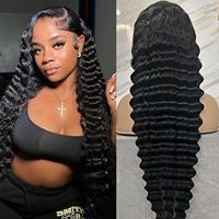 Wig Rambut Asli Virgin Deep Wave 13x6, Kepadatan 180%, HD Lace Hitam/Natural/Cokelat Tua, Medium Pre Plucked Lace Front