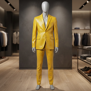 New Arrival Snake Print Leather Suit Set Wholesale Genuine Leather Custom Men's Two Piece High Quality Plus Size 4 Season Suit - Product Image 3