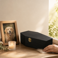 Urna Funeraria de Madera Negra de Lujo OEM ODM con Cierre Metálico, Ataúd Conmemorativo Personalizado para Perros y Gatos, Ecológico para Servicios Funerarios