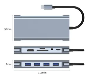 Aluminum Case 11 In 1 USB C Hub High Speed 10Gbps 11 Ports USB 3.0 Docking Station HUB