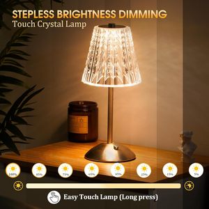 Taşınabilir LED akülü masa lambası 3 renk dokunmatik dim kristal lamba eski altın şarj edilebilir lamba masaüstü gece lambası - Product Image 3
