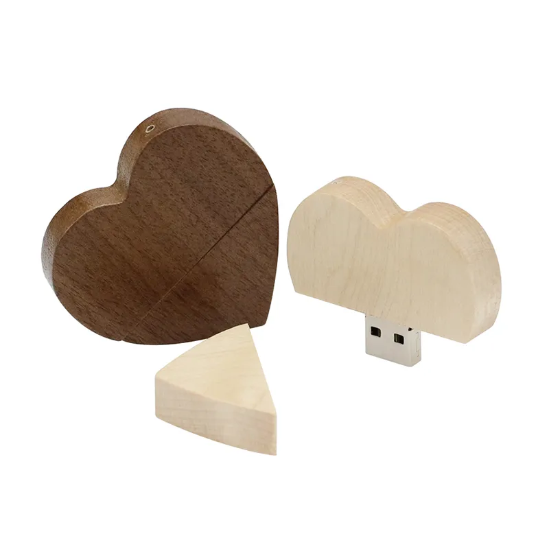 Customized Heart Shape Wooden Made Of Wood Memory Stick 32Gb 64Gb Wholesale Wooden Usb Drive