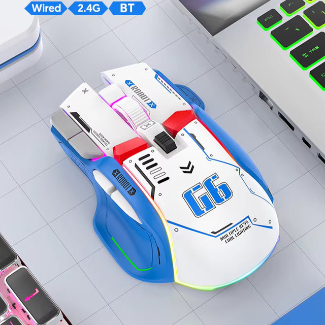 New Arrival HXSJ G6 Tri-Mode 10D RGB Luminous Wireless Gaming Mouse 4000DPI Adjustable for Computer/PC Games Optical Tracking