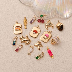 Nouvelle Mode DIY Quotidien Carré Champignon Cerise Cochon <span class=keywords><strong>Doré</strong></span> Cuivre Pendentif Chaîne Collier - Product Image 2