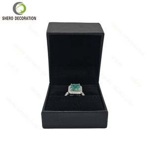 Luxury Black PU Leather <b>Ring</b> <b>Box</b> Square Velvet Lined Jewelry Gift <b>Box</b> for Wedding Engagement with Custom Gold Logo - Product Image 3