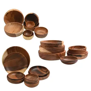 Kitchen Wholesale Trendy Acacia Decorative Wood Tableware Salad Bowl Fruit Small 8 x 4 cm Serving Wooden Bowel