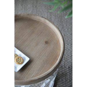 23 In Large Distressed White Side <b>Table</b> With Wooden Top And Lattice Design - Product Image 6